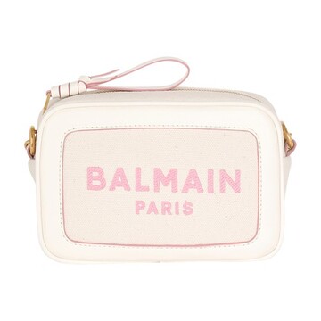 balmain b-army canvas clutch bag with leather details in rose