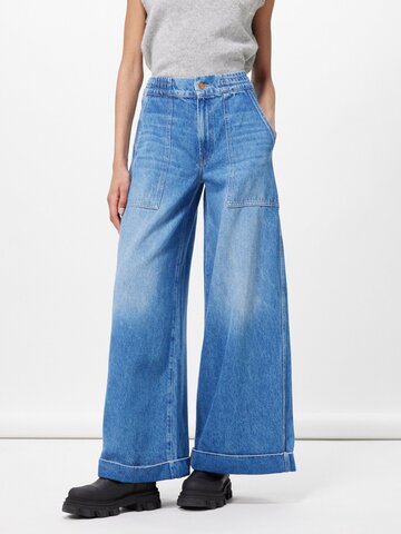 mother - the tasty utility sneak cuff wide-leg jeans - womens - mid blue