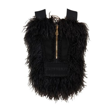 Balmain Top with feathered straps in noir
