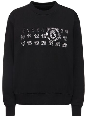 mm6 maison margiela logo printed cotton jersey sweatshirt in black