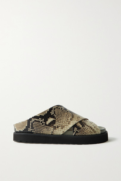 GANNI - Snake-effect Leather Platform Sandals - Animal print