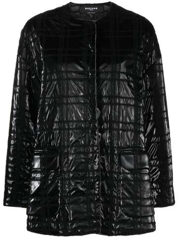 rochas geometric-pattern single-breasted coat - black
