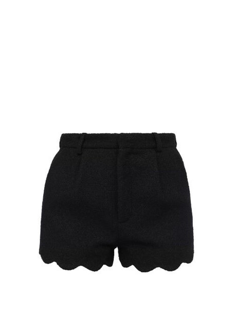 Saint Laurent - Scalloped Wool-bouclé Shorts - Womens - Black
