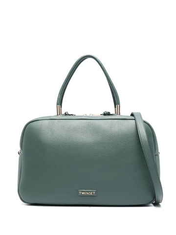 twinset logo-plaque faux-leather tote bag - green