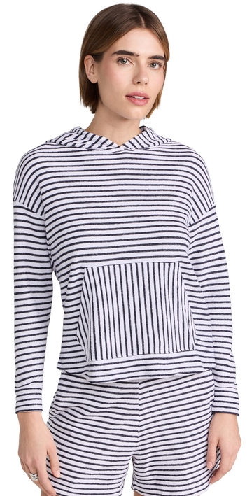 sundry stripe crop hoodie white s