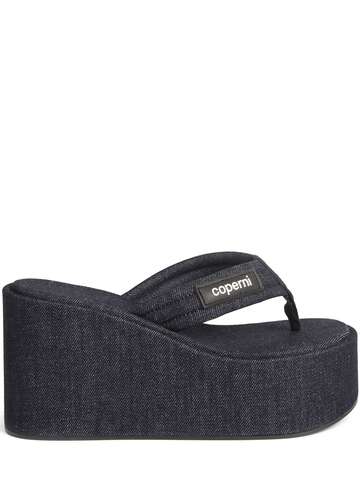 coperni 105mm denim branded cotton wedge sandal in navy