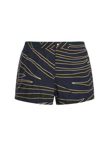 bottega veneta animal print nylon swim shorts in navy / multi