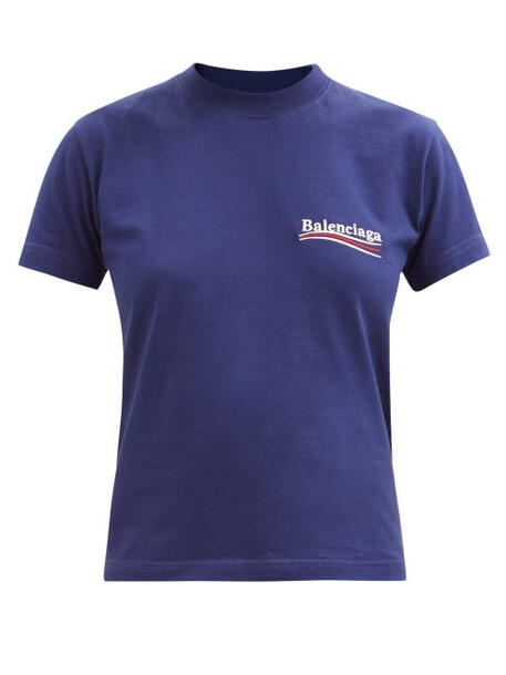 Balenciaga - Logo-embroidered Cotton-jersey T-shirt - Womens - Blue White