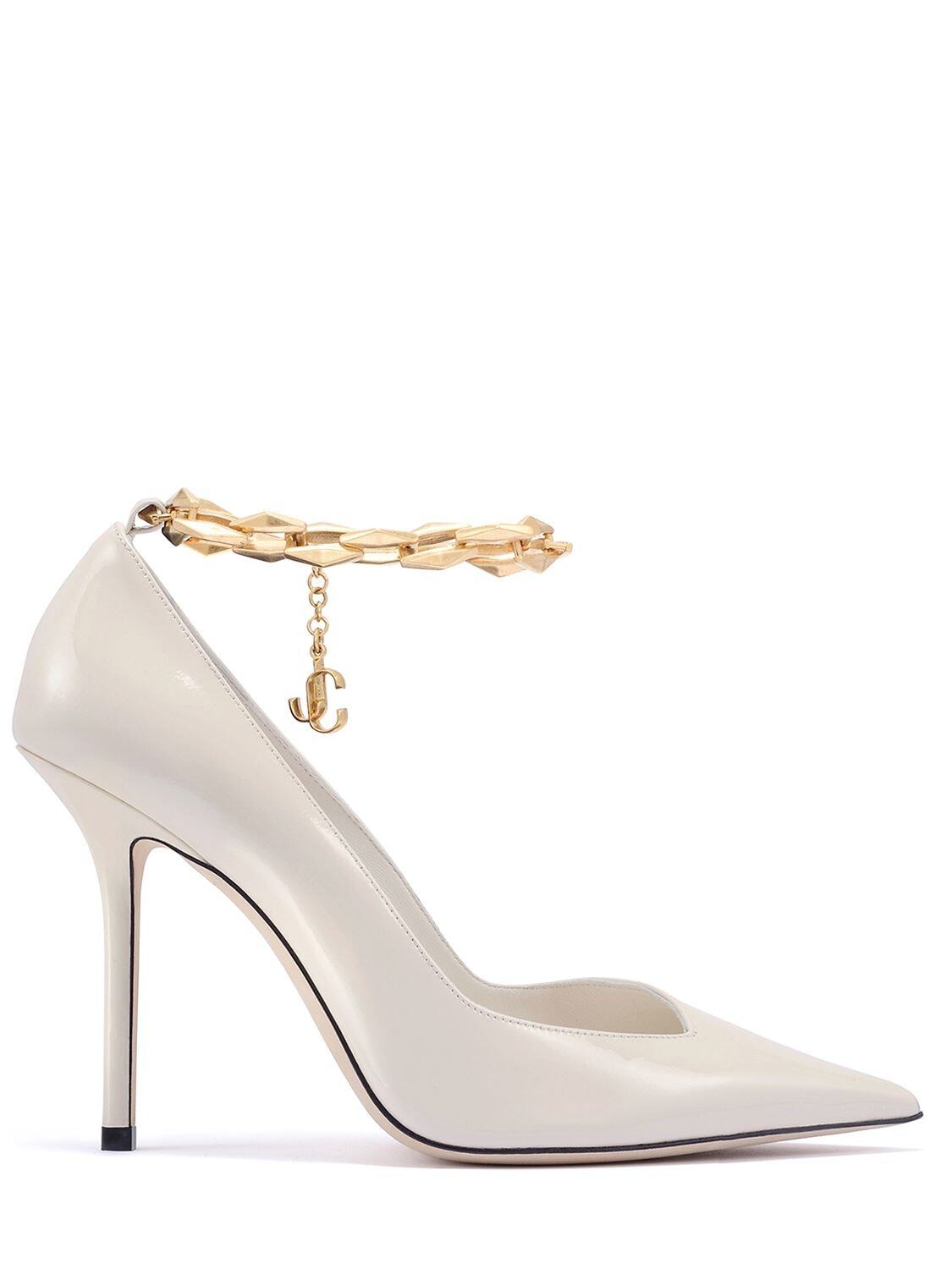 JIMMY CHOO 100mm Talura Patent Leather Pumps in white