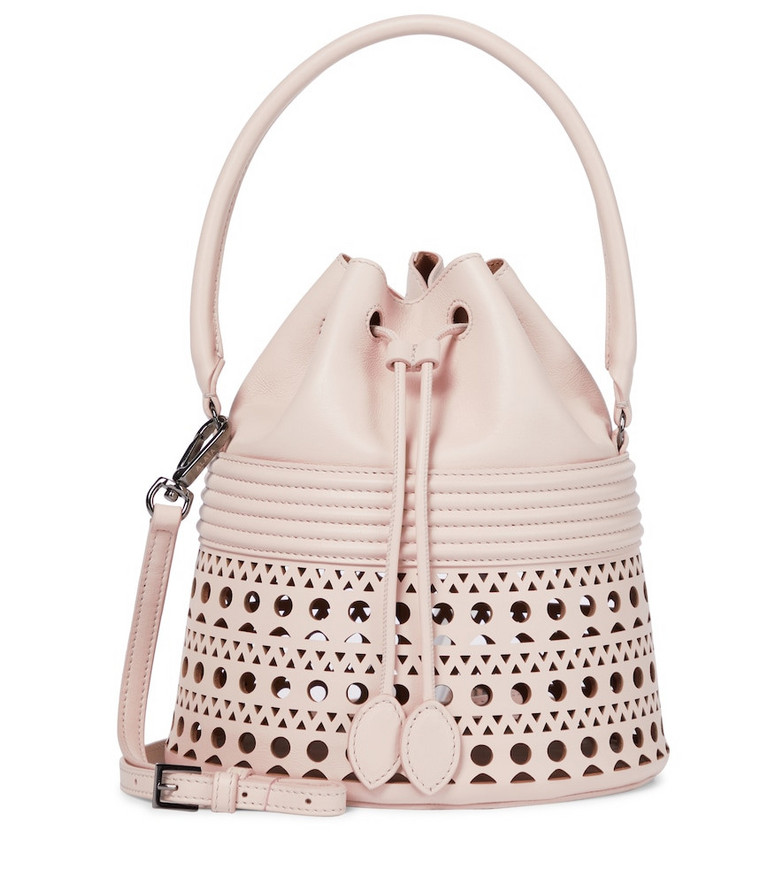 AlaÃ¯a Corset Small leather bucket bag in pink