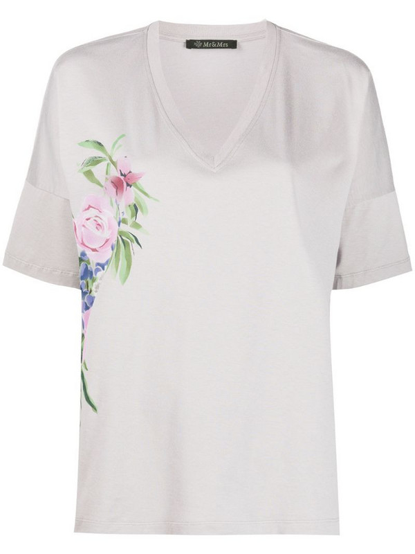 Mr & Mrs Italy floral v-neck T-shirt in grey