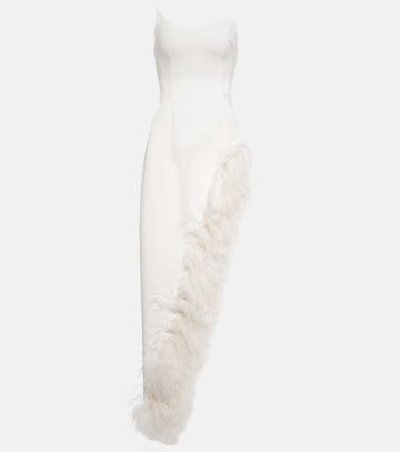 david koma feather-trimmed cady gown in white