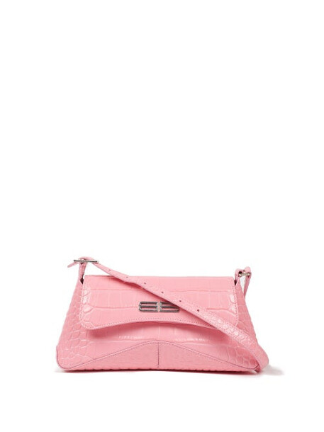 Balenciaga - Bb-plaque Crocodile-effect Leather Shoulder Bag - Womens - Light Pink