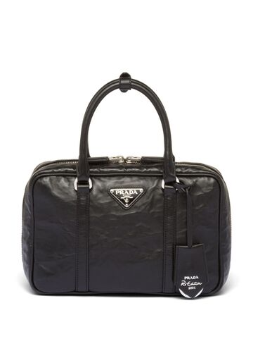 prada medium leather tote bag - black