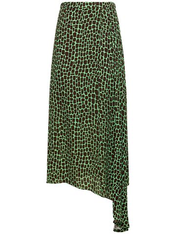 msgm printed viscose midi skirt in green / multi
