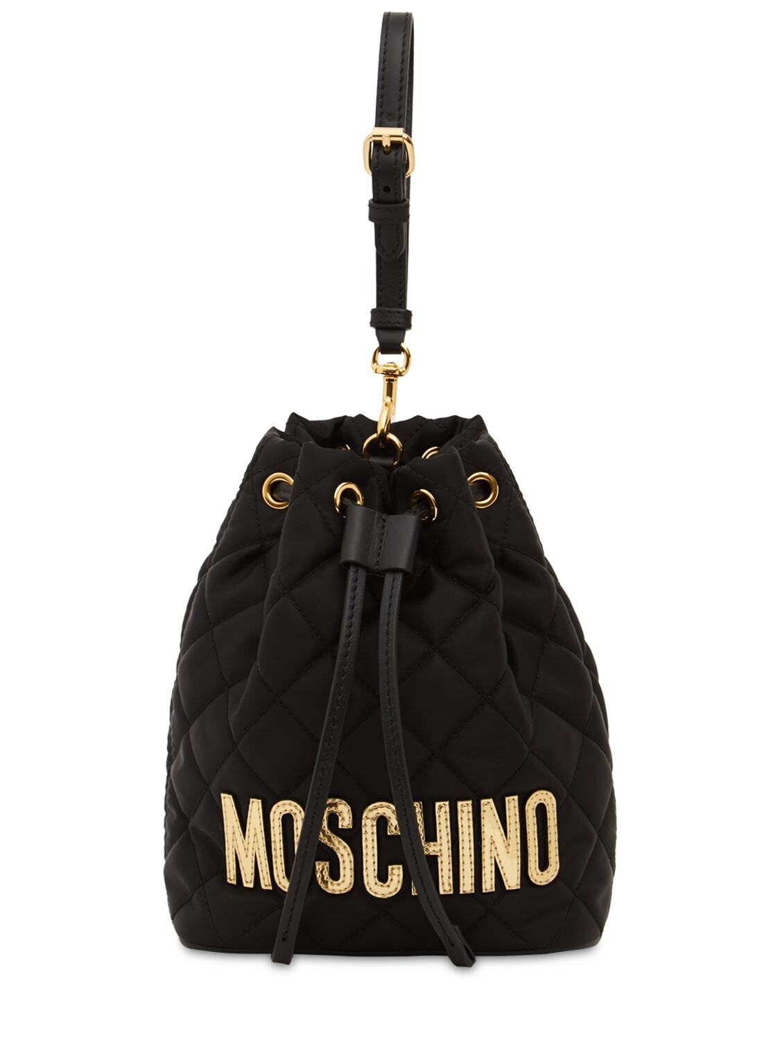 MOSCHINO Logo Quilted Top Handle Bag in black