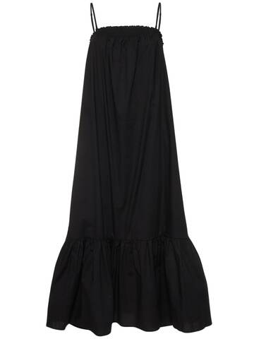 WEWOREWHAT Cotton Blend Poplin Midi Dress in black