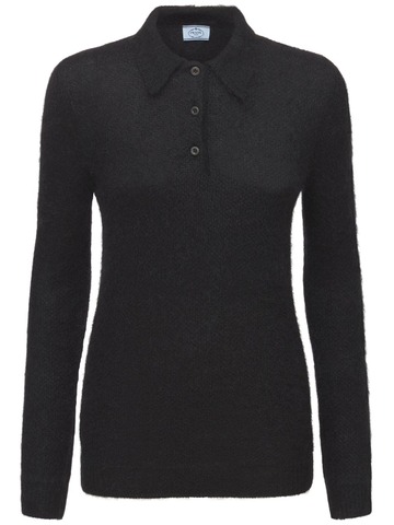 PRADA Mohair Blend Knit Polo Neck Sweater in black