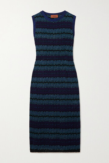 missoni - metallic crochet-knit stretch-silk midi dress - blue