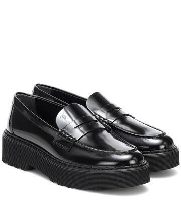 tod's patent-leather platform loafers in black