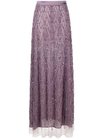 elisabetta franchi sequin-embellished tulle maxi skirt - purple