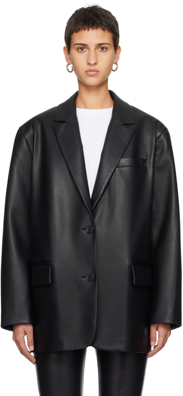 stand studio black emmie faux-leather blazer