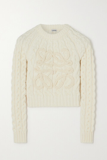 loewe - anagram cropped cable-knit wool-blend sweater - white