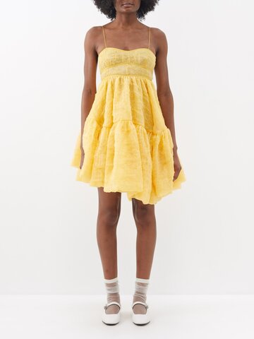 cecilie bahnsen - demi asymmetric silk-blend matelassé dress - womens - yellow