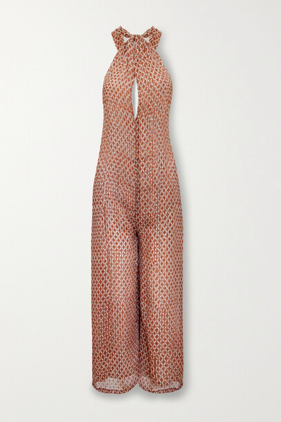 Cloe Cassandro - + Net Sustain Ruby Layered Printed Silk Halterneck Jumpsuit - medium in red