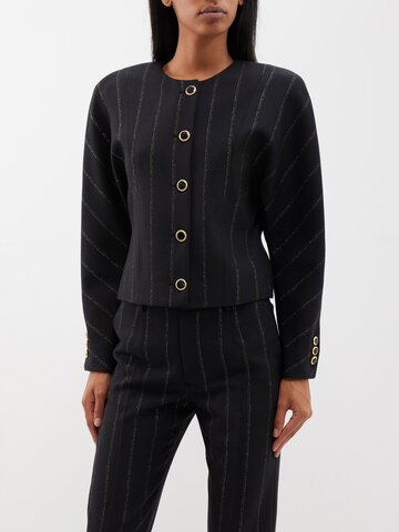 alessandra rich - lurex-pinstripe wool-blend jacket - womens - black