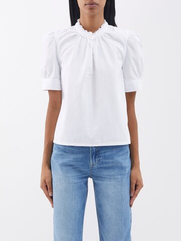 frame - ruffled-collar cotton top - womens - white