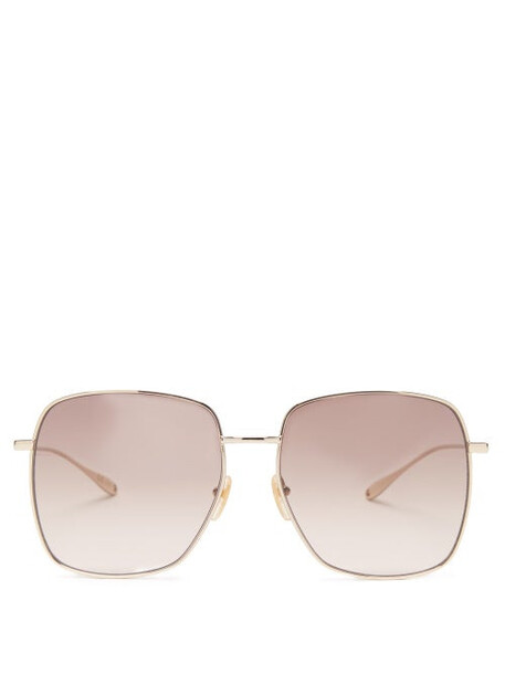 Gucci - Chain-embellished Oversized Square Sunglasses - Womens - Gold Brown