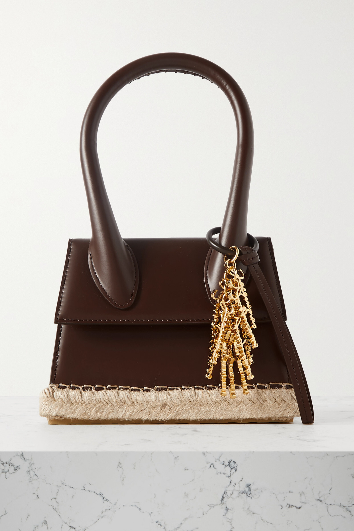Jacquemus - Le Chiquito Moyen Cordao Embellished Raffia-trimmed Leather Tote - Brown