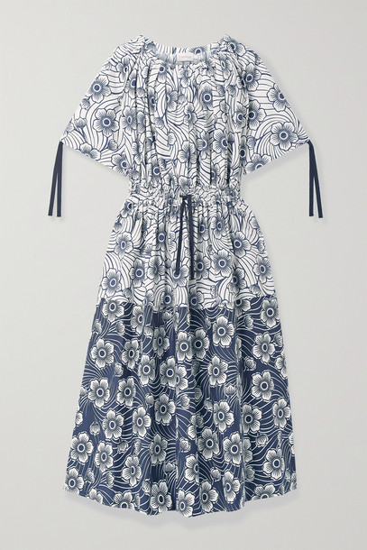 MONCLER - Floral-print Cotton-poplin Midi Dress - Blue