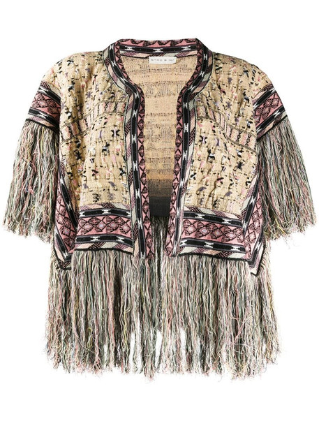 Etro intarsia-knit frayed cardi-coat in neutrals