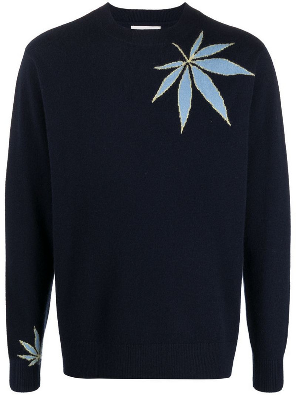 LERET LERET intarsia leaf cashmere jumper in blue