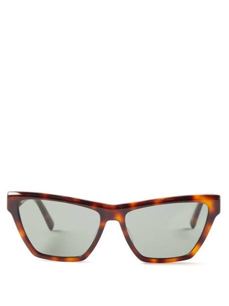 Saint Laurent - Angular Cat-eye Acetate Sunglasses - Womens - Green Brown