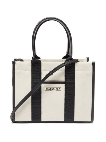 balenciaga - neo navy s leather-trimmed canvas tote bag - womens - black cream