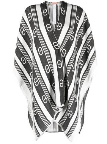 twinset logo-print striped poncho - white