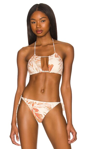 AMUSE SOCIETY Piper Halter Bikini Top in Neutral in cream