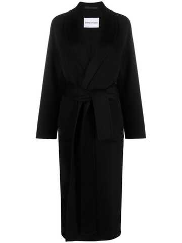stand studio salon shawl-lapels belted coat - black