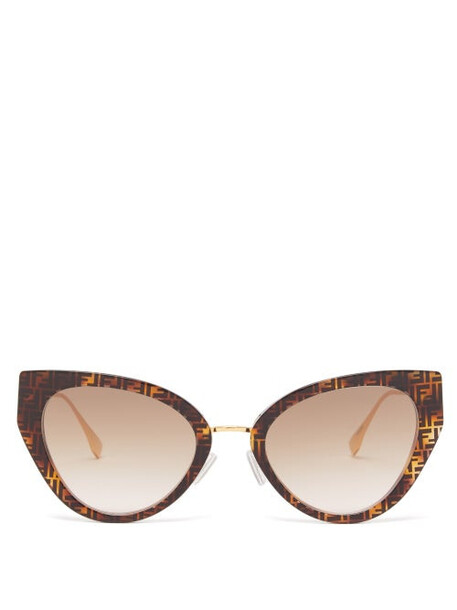 Fendi - Baguette Ff-monogram Cat-eye Sunglasses - Womens - Brown