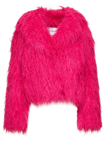 stand studio janet frizzy faux fur jacket in pink