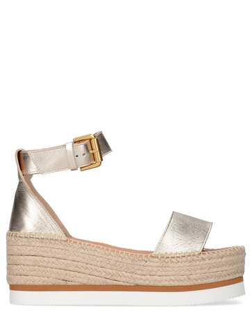 see by chloé 80mm glyn leather espadrille wedges in gold
