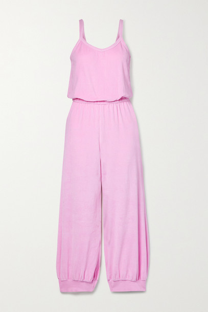SUZIE KONDI - Tank Cropped Cotton-blend Velour Jumpsuit - Pink
