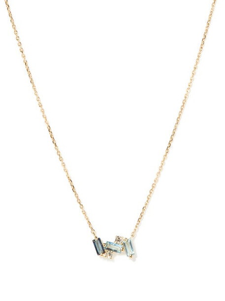 Suzanne Kalan - Mini Bar Topaz, Diamond & 14kt Gold Necklace - Womens - Blue Gold
