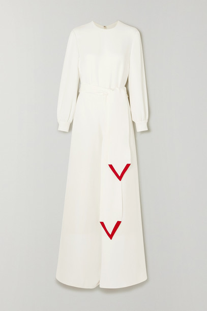 VALENTINO - Belted Silk-cady Wide-leg Jumpsuit - Ivory