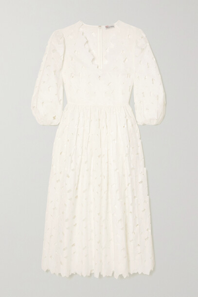 REDVALENTINO - Cutout Embroidered Cotton-poplin Midi Dress - White