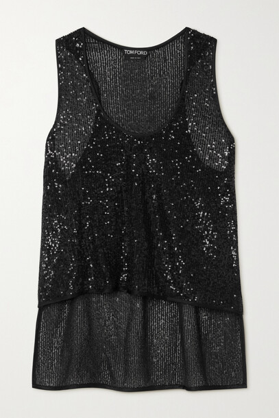 TOM FORD - Sequined Tulle Tank - Black