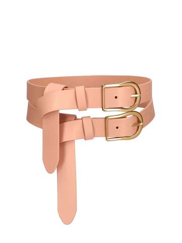 zimmermann lvr exclusive leather double buckle belt in beige